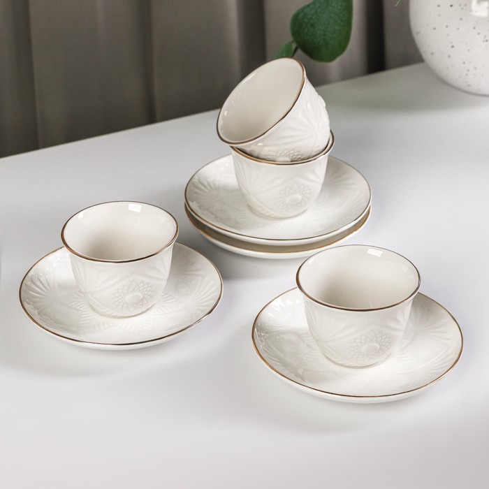 Набор керамический кофейный Coffee, 8 предметов: 4 чашки 70 мл, 4 блюдца, цвет белый - Фото 1