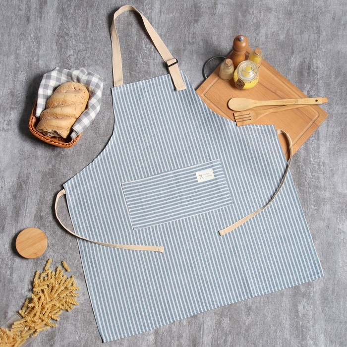 Фартук Доляна с карманом, синий, 70×65±4 см, 100% хлопок, рогожка - Фото 1