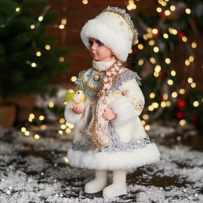 Снегурочка под ёлку «Зимнее волшебство. В шубке с кружевами и бусинкой», 30 см, серебро