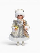 Снегурочка "В шубке с кружевами и бусинкой" 30 см, серебро - фото 809767314