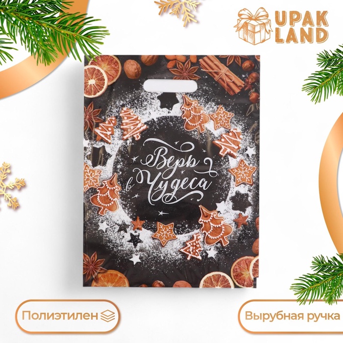 Пакет «Верь в Чудеса», полиэтиленовый с вырубной ручкой, 30×40 см - Фото 1