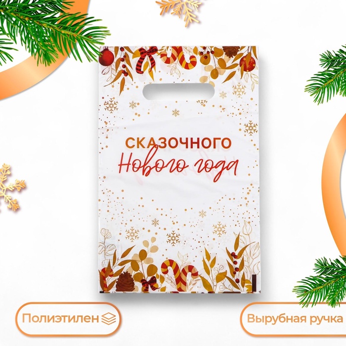 Пакет "Сказочного Нового Года", полиэтиленовый с вырубной ручкой, 20х30 см, 30 мкм - Фото 1