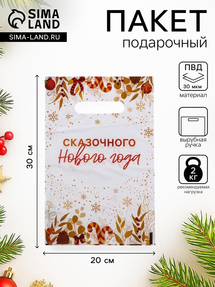 Пакет подарочный «Сказочного Нового Года», полиэтиленовый с вырубной ручкой, 20×30 см, 30 мкм - Фото 1