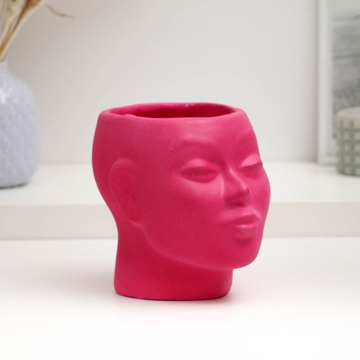 Фигурное кашпо "Голова девушки" розовое, 16х14х16см - фото 1909279675