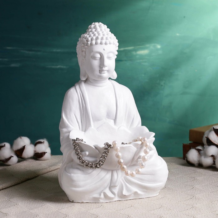 Подставка для мелочей "Будда с лотосом" белая, 19х17х32 - Фото 1