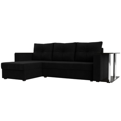 Угловой диван «Атланта лайт», левый угол, механизм еврокнижка, микровельвет, чёрный