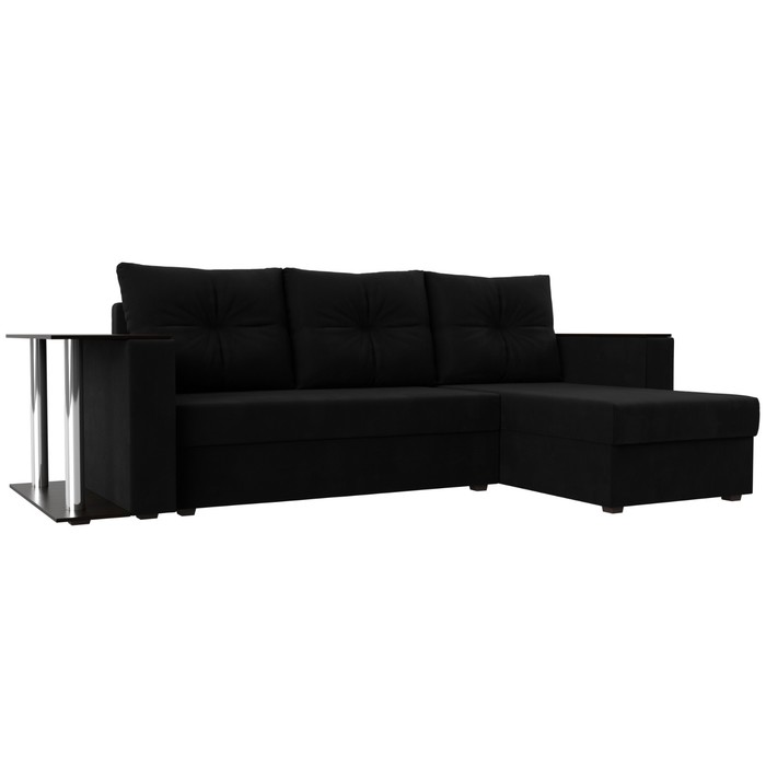 Угловой диван «Атланта лайт», правый угол, механизм еврокнижка, микровельвет, чёрный - Фото 1