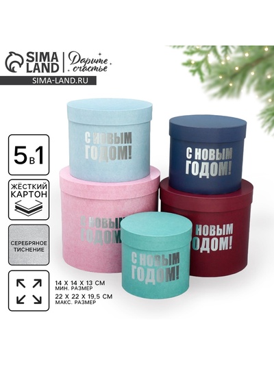 Набор подарочных коробок 5 в 1 «С Новым годом», 13 х 14‒19.5 х 22 см