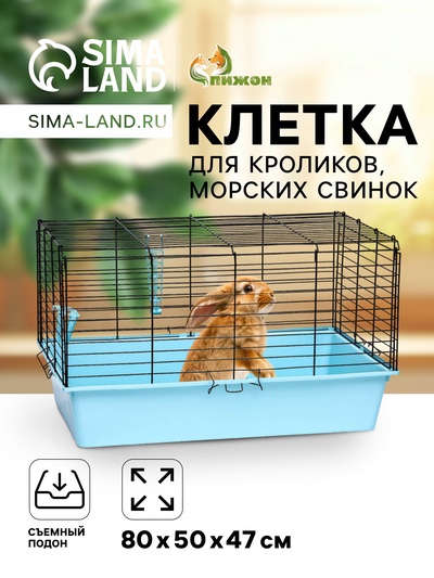 Клетка для кроликов, морских свинок «Пижон» №4 складная, 80×50×47 см, бирюзовая