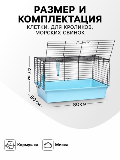 Клетка для кроликов, морских свинок «Пижон» №4 складная, 80×50×47 см, бирюзовая