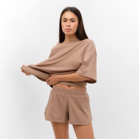 Комплект женский (футболка, шорты) KAFTAN Basic line, р. 44, кофейный 9837359