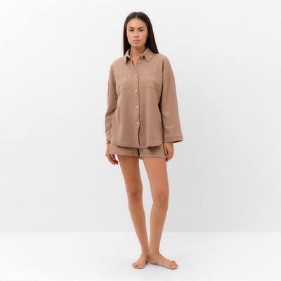 Пижама женская (рубашка, шорты) KAFTAN Basic line, размер 44, цвет кофейный