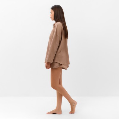 Пижама женская (рубашка, шорты) KAFTAN Basic line, размер 44, цвет кофейный