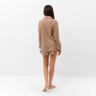 Пижама женская (рубашка, шорты) KAFTAN Basic line, размер 44, цвет кофейный