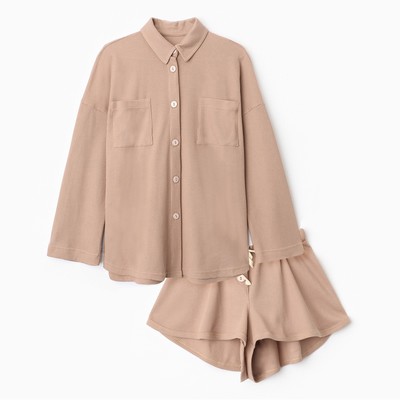 Пижама женская (рубашка, шорты) KAFTAN Basic line, размер 44, цвет кофейный