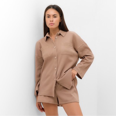 Пижама женская: рубашка, шорты, KAFTAN Basic line, размер 50, кофейный