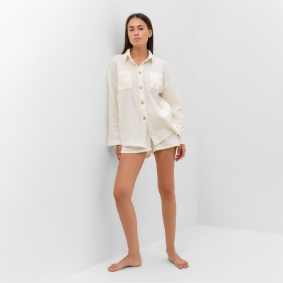 Пижама женская (рубашка, шорты) KAFTAN Basic line, размер 42, молочная