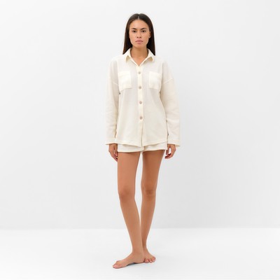 Пижама женская (рубашка, шорты) KAFTAN Basic line, размер 46, молочная