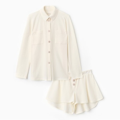 Пижама женская (рубашка, шорты) KAFTAN Basic line, размер 46, молочная