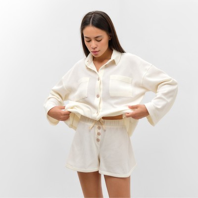 Пижама женская: рубашка, шорты, KAFTAN Basic line, размер 48, молочная