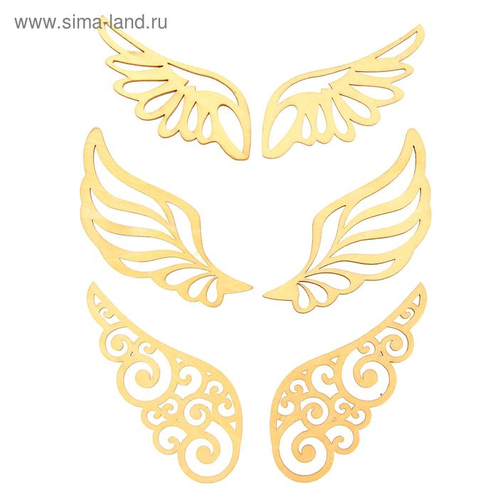 Декор для творчества дерево (набор 6 шт) "Крылья" 20х11,5 см - Фото 1