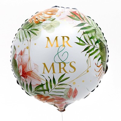 Воздушные шары фольгированные 18" Mr&Mrs, круг, 50 шт.