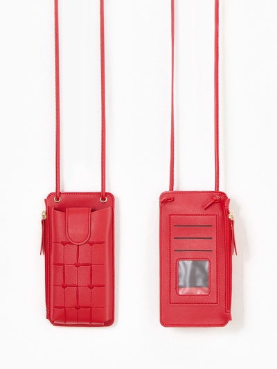 Сумка на магните, с длинным ремнём, с вышивкой 10×2.5×20 см, красная