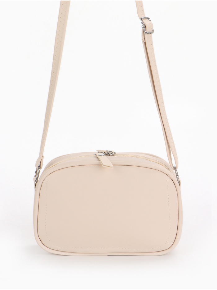 Сумка женская, кросс-боди, на молнии, длинный ремень, бежевая - Фото 1