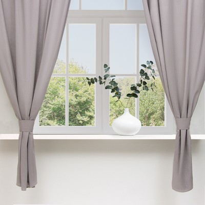 Шторы для кухни «Этель» ECO, 130(±6)×180 см - 2 шт., подхваты - 2 шт., серые