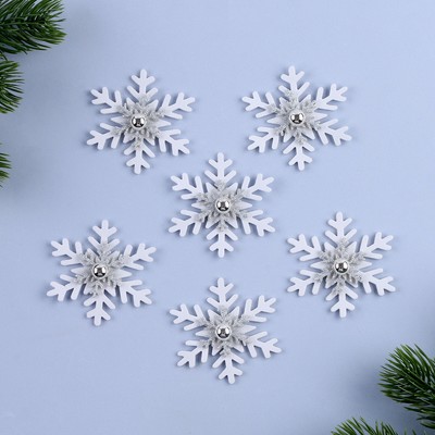 Новогодний декор «Снежинка», цвет белый с серебром, набор 6 шт.