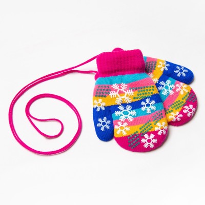 Варежки детские, цвет розовый/полосочки, размер 14,5х6,7