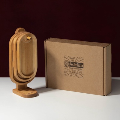 Набор деревянных менажниц и сервировочных досок на подставке Adelica, 3 шт., 25×14 см, 23×12 см, 21×10 см