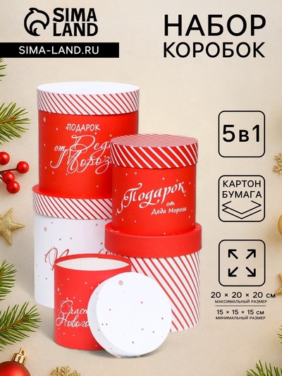 Набор шляпных новогодних коробок 5 в 1 «Подарок под Ёлку», 20×20 - 15×15 см