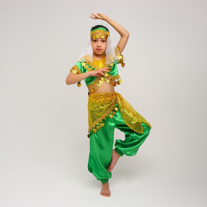 Карнавальный костюм «Восточная красавица. Азиза», цвет зелёно-жёлтый, рост 110-116 см - Фото 1