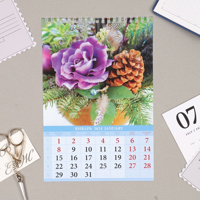 Календарь на пружине без ригеля "Нежные букеты" 2024 год, 17х25 см 9928454