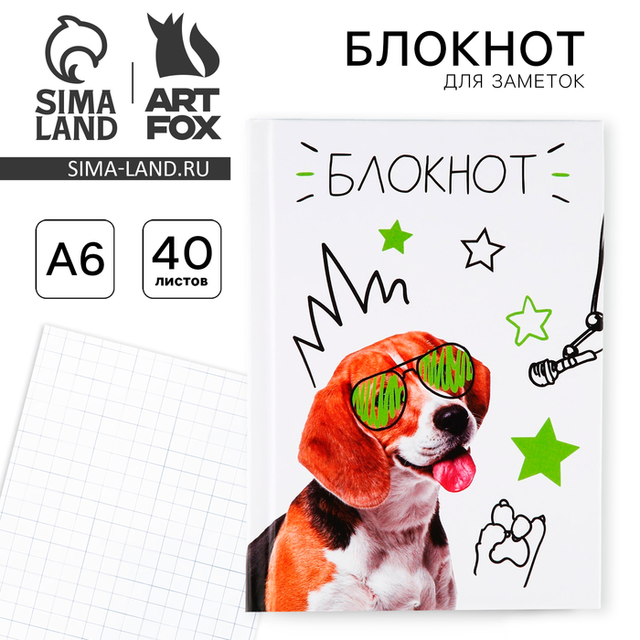 Блокнот А6 в твердой обложке, 40 листов «Собака в очках» - Фото 1