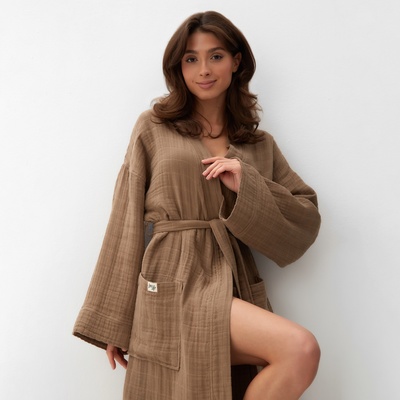 Халат жен.муслиновый LoveLife размер 46-48, цвет мокко, 100% хл, 4-сл, 235 г/м²