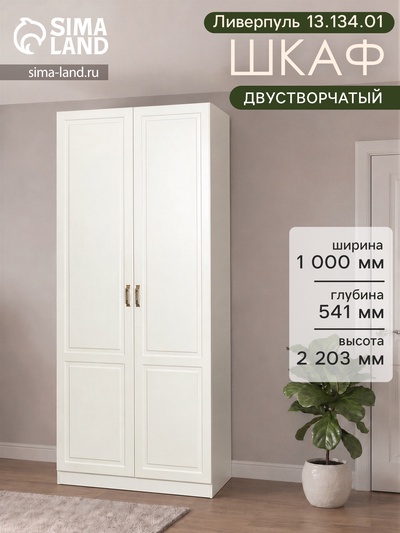 Шкаф двухстворчатый для одежды «Ливерпуль 13.134.01», 1000×541×2203 мм, цвет белый/ясень ваниль