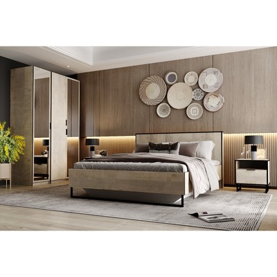 Кровать двуспальная «Фолк», с основанием, с подъёмным механизмом, 1680×2123×976 мм, цвет дуб песочный/белый