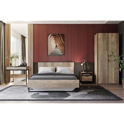 Кровать двуспальная «Фолк», с основанием, с подъёмным механизмом, 1680×2123×976 мм, цвет дуб песочный/белый