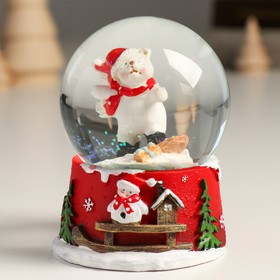 Сувенир полистоун водяной шар "Белый мишка на сноуборде" 7х8х9 см