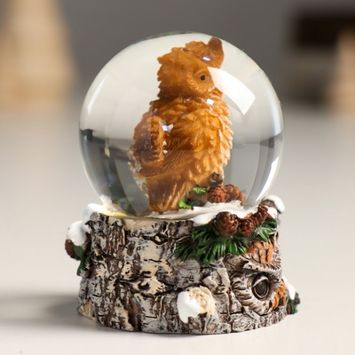 Снежный шар новогодний стеклянный «Филин», полистоун, 4,5х4,5х6,5 см
