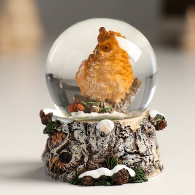 Снежный шар новогодний стеклянный «Филин», полистоун, 4,5х4,5х6,5 см