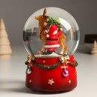 Снежный шар новогодний стеклянный «Дед Мороз и северный олень», музыкальный, механический сувенир, 11.5×11.5×14 см - Фото 2