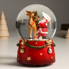 Снежный шар новогодний стеклянный «Дед Мороз и северный олень», музыкальный, механический сувенир, 11.5×11.5×14 см - Фото 4