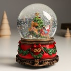 Снежный шар новогодний стеклянный «Дед Мороз и волшебные сани», музыкальный, механический сувенир, 11.5×11.5×14 см - Фото 5