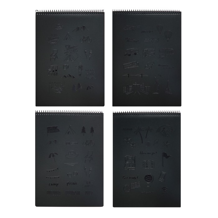 Скетчбук А4, 30 черных листов на гребне, "Паттерн", твердая подложка, плотность 110 гр., МИКС - Фото 1