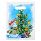 Пакет новогодний «Дружок Снеговичок», полиэтиленовый с вырубной ручкой, 30×23 см - фото 118574459