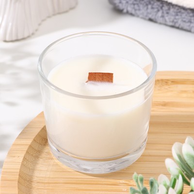 Ароматическая свеча в стакане «Сандаловое дерево», из соевого воска с деревянным фитилём, 65 г