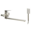 Смеситель для ванны ZEIN, квадрат, излив 35 см, с душевым набором, нержавеющая сталь, сатин - Фото 5